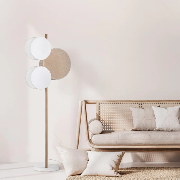 Ekologiczna lampa stojąca do salonu Pulse 5960 okręgi drewniana biała