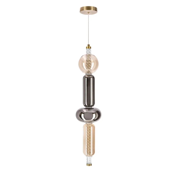 Szklana wisząca lampa KELLY bursztynowa przydymiona 31-54555 4xLED 9,5W 2700K do sypialni