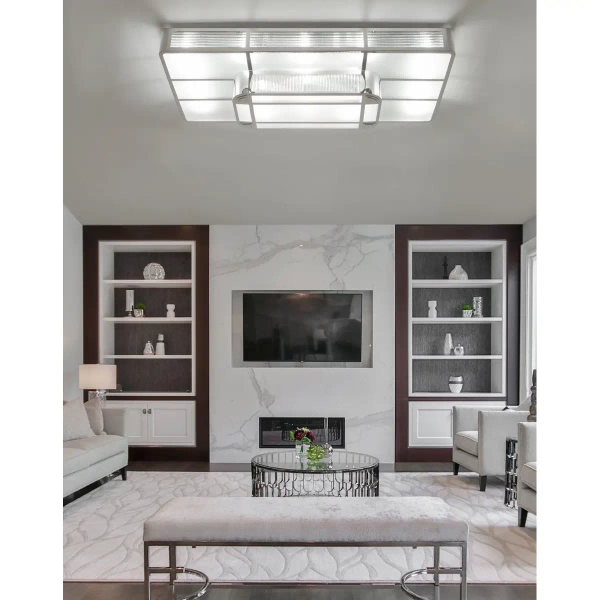 Kryształowy plafon hotelowy Stream MP0096 Step kwadratowy chrom