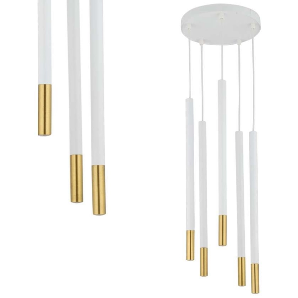 Modernistyczna LAMPA wisząca SOPEL DUE 33238 Sigma metalowa OPRAWA kaskada ZWIS tuby sople białe złote