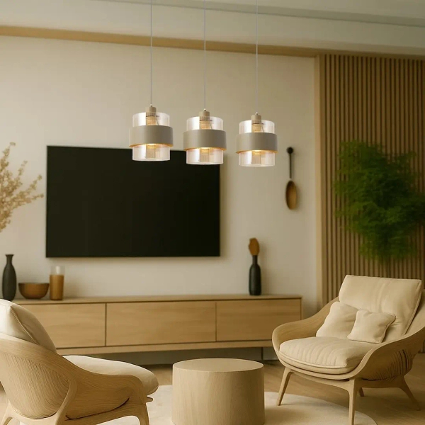Żebrowana lampa wisząca do jadalni Valentino ML2239 potrójna beżowa