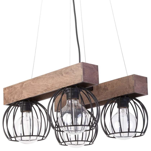 LAMPA wisząca MILAN 31576 Sigma metalowa OPRAWA druciany ZWIS klatki na belkach drewno brązowe