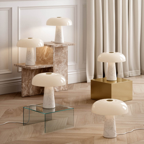 Stołowa lampka Glossy 2020505001 DFTP grzyb opalizowana marmur biała