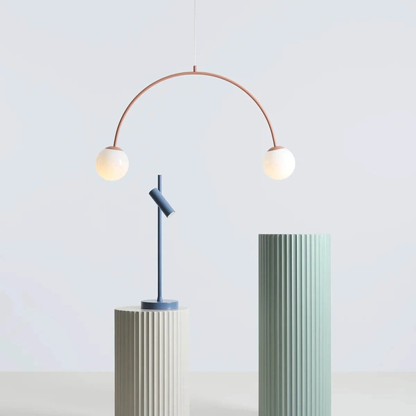 Wisząca lampa nad stół Una 1116H11 Aldex podwójna kule metal szkło koralowa