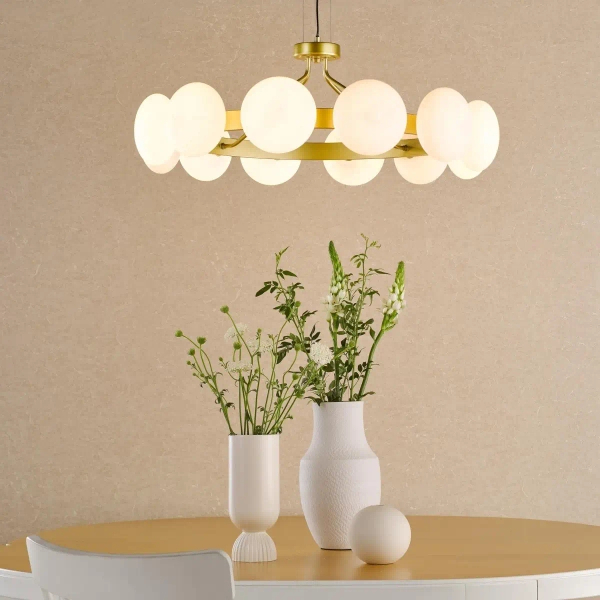 Molekułowa wisząca lampa Tauri TAU1235 ring kule złote białe