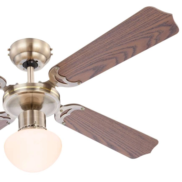 LAMPOWENTYLATOR sufitowy CHAMPION 0309 Globo metalowa OPRAWA plafon WIATRAK z regulacją obrotów mosiądz brązowy