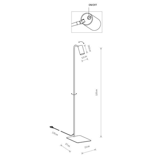 Podłogowa lampa Mono 7711 regulowana tuba z włącznikiem czarna