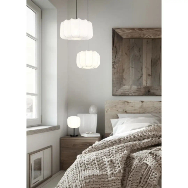 Materiałowa lampa wisząca MADELINE R31971001 do salonu czarny biały