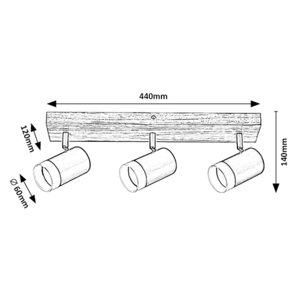 Potrójna lampa sufitowa Toras 73123 Rabalux z regulacją drewniana czarna