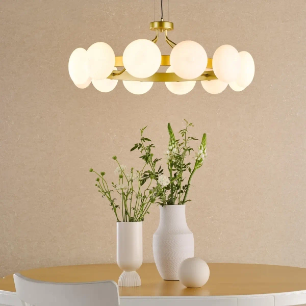 Molekułowa wisząca lampa Tauri TAU1235 ring kule złote białe