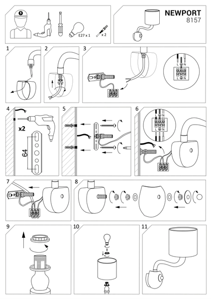 Abażurowa lampa ścienna Newport 8157 elegancki kinkiet biały