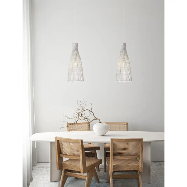 Ratanowa lampa wisząca boho GALIRIO LE45367 skandynawska biała