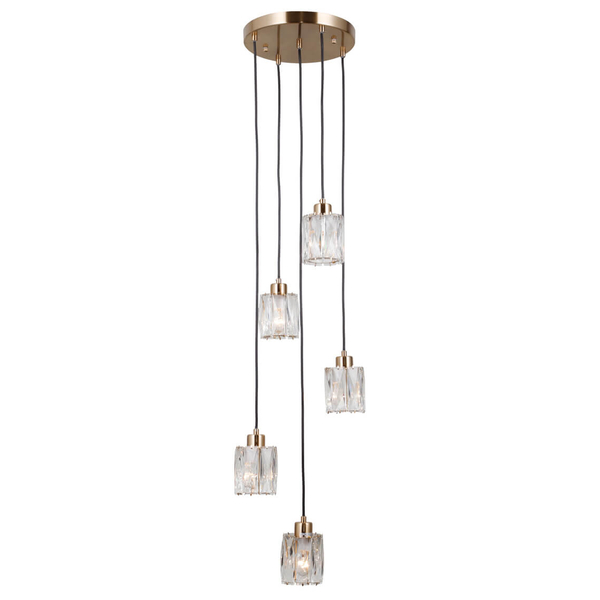 Szklana lampa zawieszana Torno PND-40813-5R-HBR tuby złoty przezroczysty