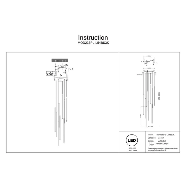 Zwisająca lampa Light stick MOD236PL-L54BS3K LED 46W 3000K mosiądz biała