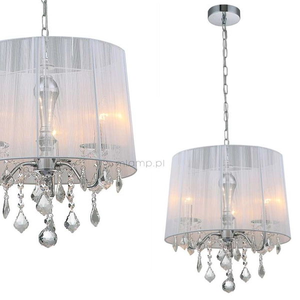 LAMPA wisząca CORNELIA MDM-2572/3 W Italux glamour OPRAWA abażurowa ZWIS z kryształkami organza mgiełka biała