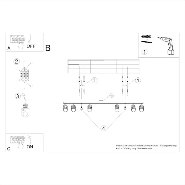 Sufitowa lampa na listwie KARBON SL.1642 tubki regulowane czerwone