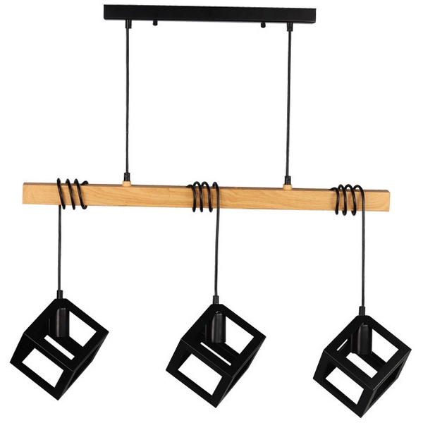 Loftowa LAMPA wisząca SWEDEN WOOD skandynawska OPRAWA drewniana belka ZWIS kostki czarne brązowe