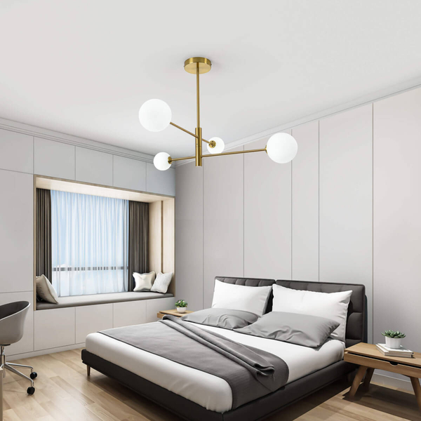 LAMPA sufitowa DORADO LP-002/4P Light Prestige loftowa OPRAWA 4-punktowy metalowy plafon molekuły szklane kule złote białe