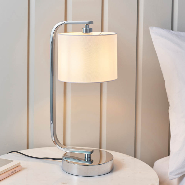 Stołowa lampka z abażurem Canning CANNING-TLCH chrom biały