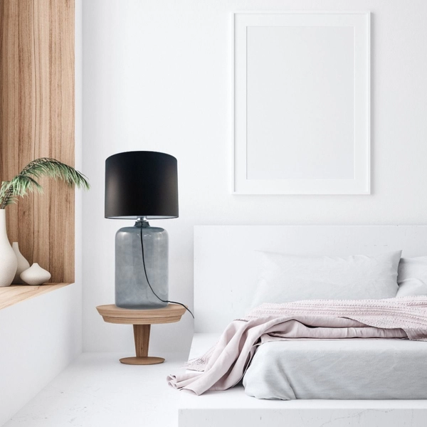 Stojąca Lampa nocna AMARSA 5510BK szklana LAMPKA stołowa czarna grafitowa