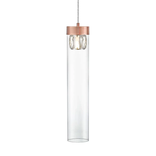 Szklana Lampa wisząca GEM P0389-01D-L7AC tuba przezroczysta miedziana