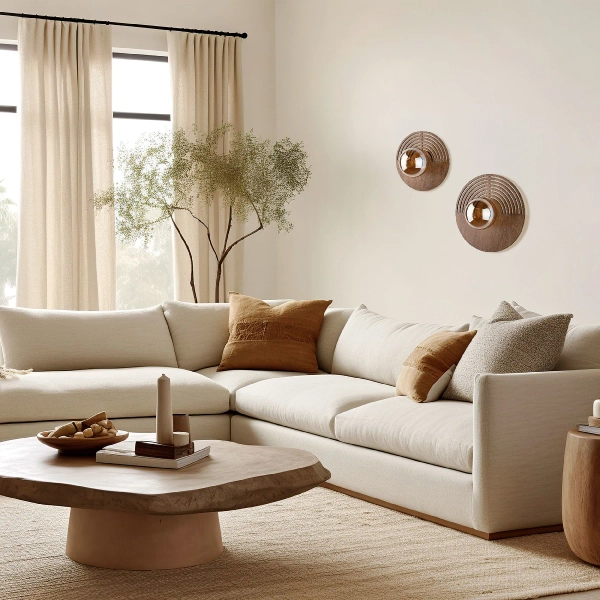 Skandynawska ścienna lampa Lunar Wood 11013 okrągła drewniana brązowy