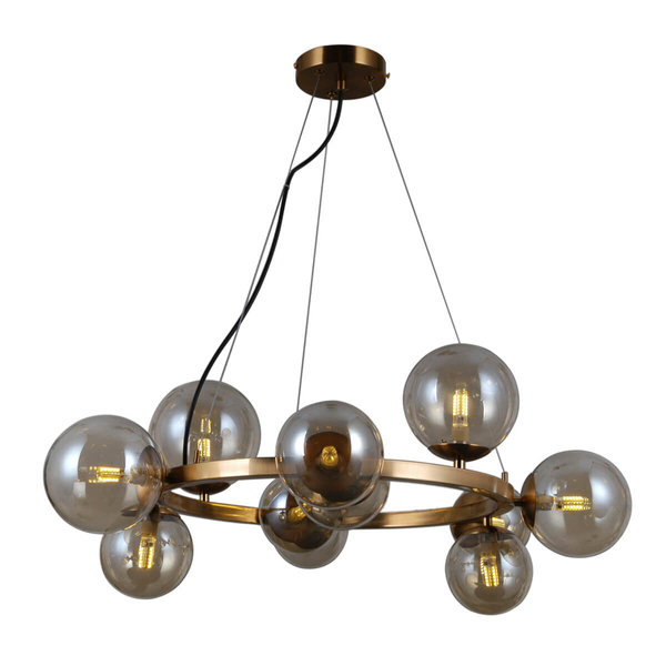 LAMPA wisząca MONTORA PND-30223-11A Italux modernistyczna OPRAWA zwis pierścień szklane kule mosiądz przydymione