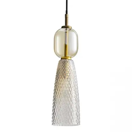 Szklana zwisająca lampa do kuchni 23008 nad stół mosiądz