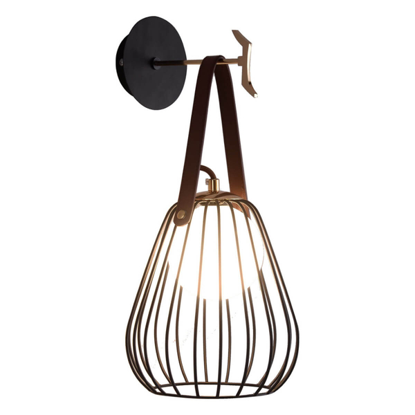 Kinkiet LAMPA ścienna BACOLI LP-1212/1W BK metalowa OPRAWA druciana klatka na skórzanym pasku czarna OUTLET