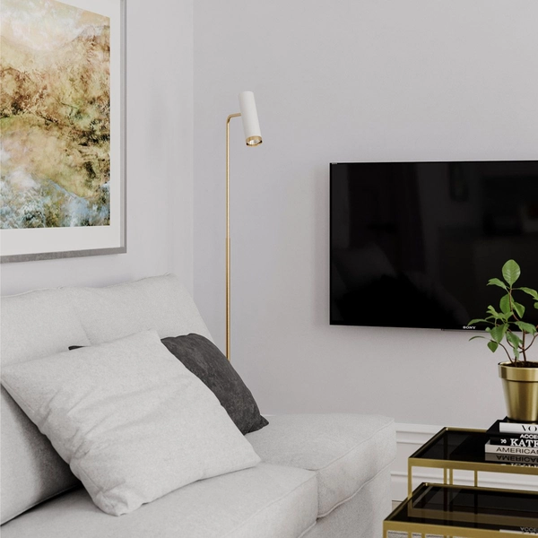 Regulowana lampa stojąca Puls metalowa tuba biała złota