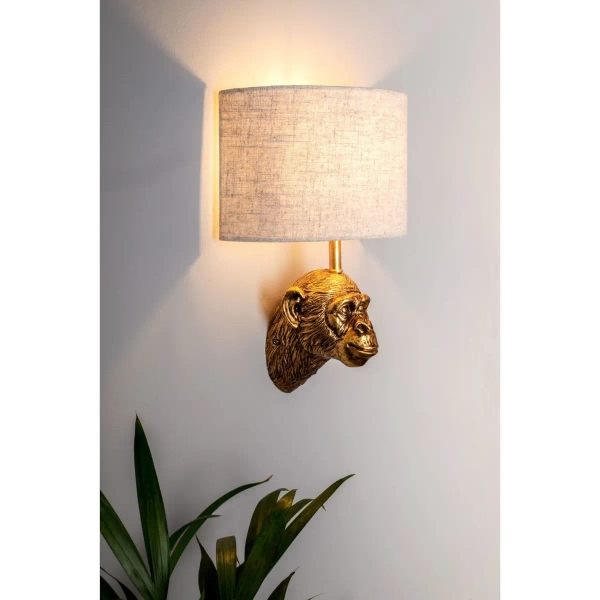 Designerska ścienna lampa Raul RAU0735 małpa z abażurem złoty