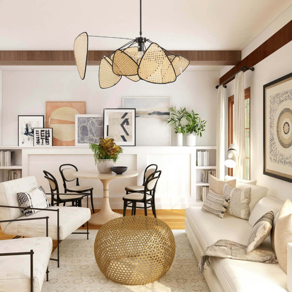 Wisząca lampa boho Natura ST-DN1350-10 Step regulowana ratan beżowy czarny