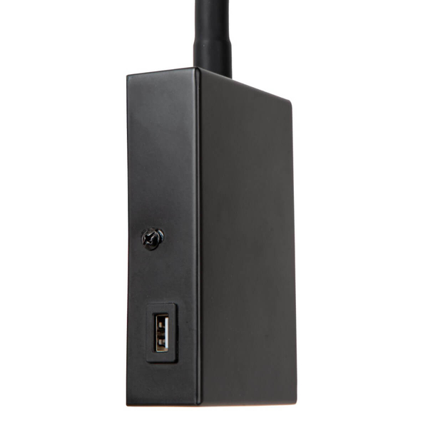Regulowany kinkiet ścienny Alec 03246/03/30 do sypialni USB czarny
