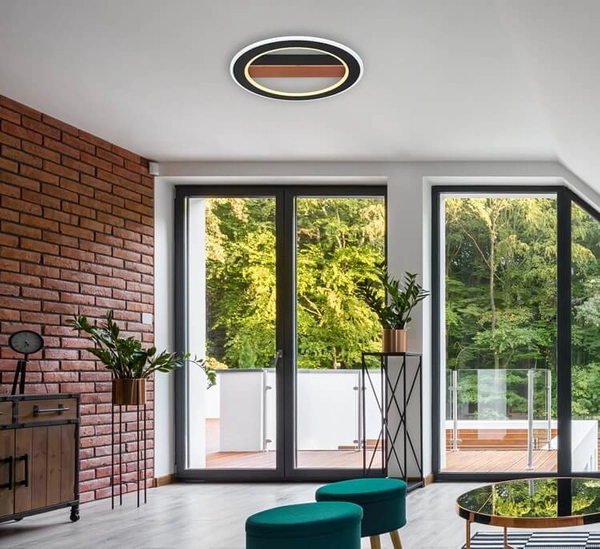 Lampa sufitowa okrągła Mattia 67268-30 LED 30W 3000K czarna drewno