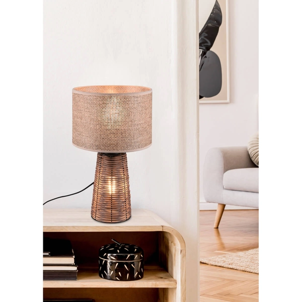 Stołowa lampka boho Straw R50972026 ratanowa brązowy beżowy