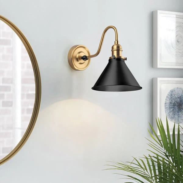 Lampa ścienna metalowa Provence PV1-AB-MB stożek do sypialni czarna mosiądz