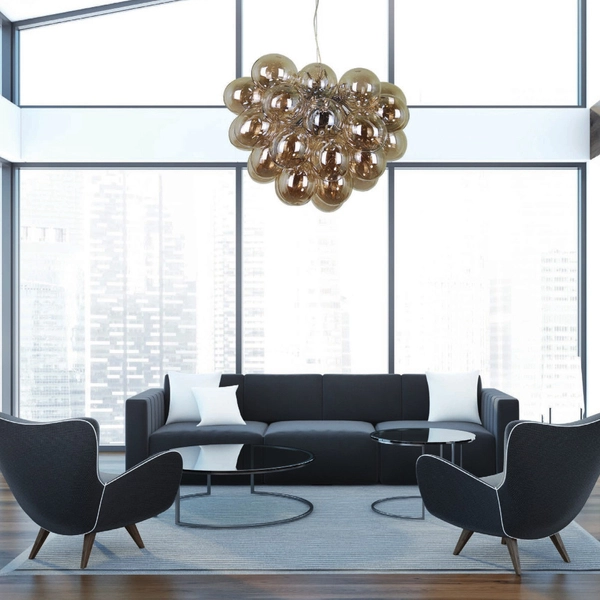 Modernistyczna lampa wisząca BENTO PND-7273-S-8-CGN szklana bubbles koniak