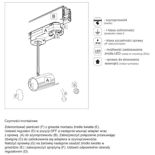 Reflektorowa LAMPA sufitowa FUSSA 7680 Shilo metalowa OPRAWA regulowana do systemu szynowego 3-fazowego biała