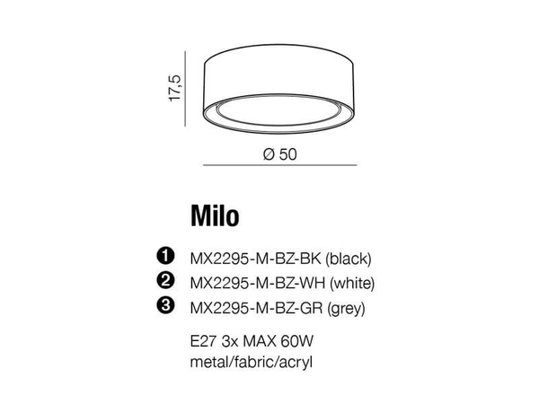 Sufitowa lampa sypialniana Milo AZ2319 z abażurem szara nad łóżko
