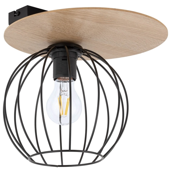 Industrialna lampa sufitowa Cyber 32354 druciana czarna drewno