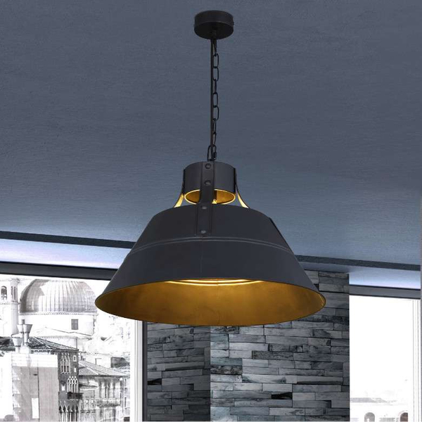 Industrialna LAMPA wisząca GÜNTHER 15366S Globo retro OPRAWA metalowy ZWIS loftowy czarny