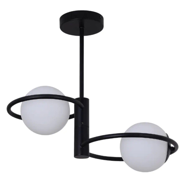 Nowoczesna sufitowa lampa Dorado LP-002/2C ring BK mleczne kule czarny