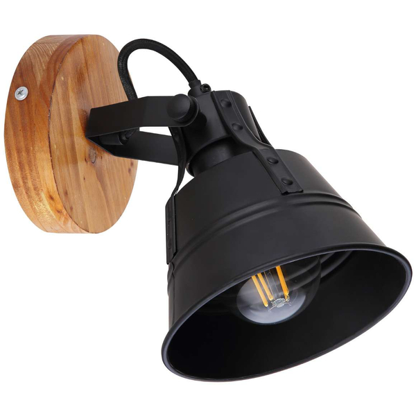 Skandynawska LAMPA ścienna GÜNTHER 15466S-1 Globo metalowa OPRAWA kinkiet regulowany czarny drewniany
