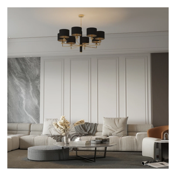 Żyrandol nad stół Modesto MOD-ZW-8 (CC) z abażurkami czarny nikiel