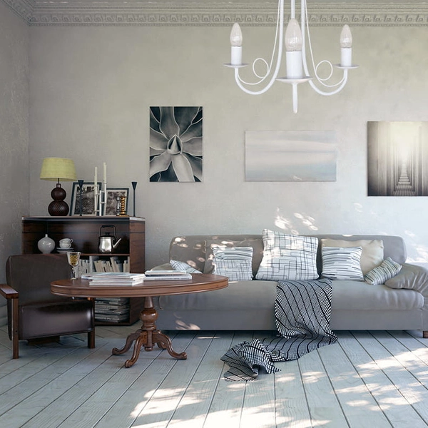 Pałacowa LAMPA sufitowa PERŁA LP-020/3P white Light Prestige metalowa OPRAWA świecznikowa biała