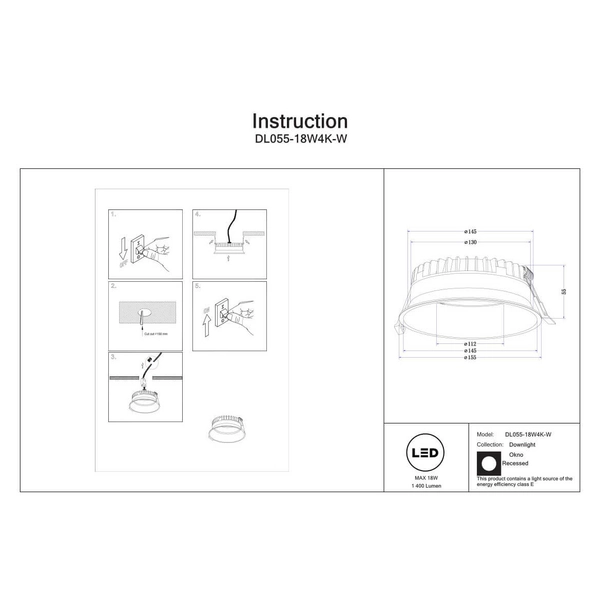 Podtynkowa lampa Okno DL055-18W4K-W LED 18W 4000K IP44 biała