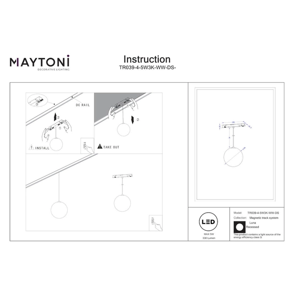 Magnetyczna lampa zwis Luna TR039-4-5W3K-WW-DS-1 LED 5W 3000-6000K czarny
