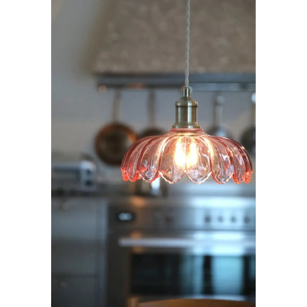 Wisząca lampa KURAGE różowa 109178 1xE27 retro szklana do pokoju