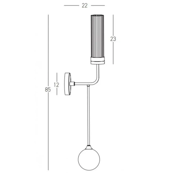Modernistyczna ścienna lampa 22054 tuba kula mosiądz opal