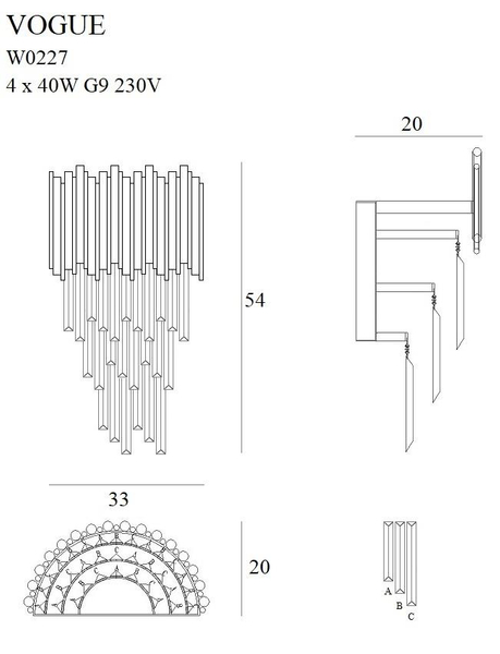 Kinkiet LAMPA ścienna VOGUE W0227 Maxlight kryształowa OPRAWA metalowe sople crystal glamour złote przezroczysta